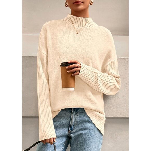 Women’s Oversized Long Sleeve Knit Sweater Mock Neck Fall Casual - Picture 8 of 8